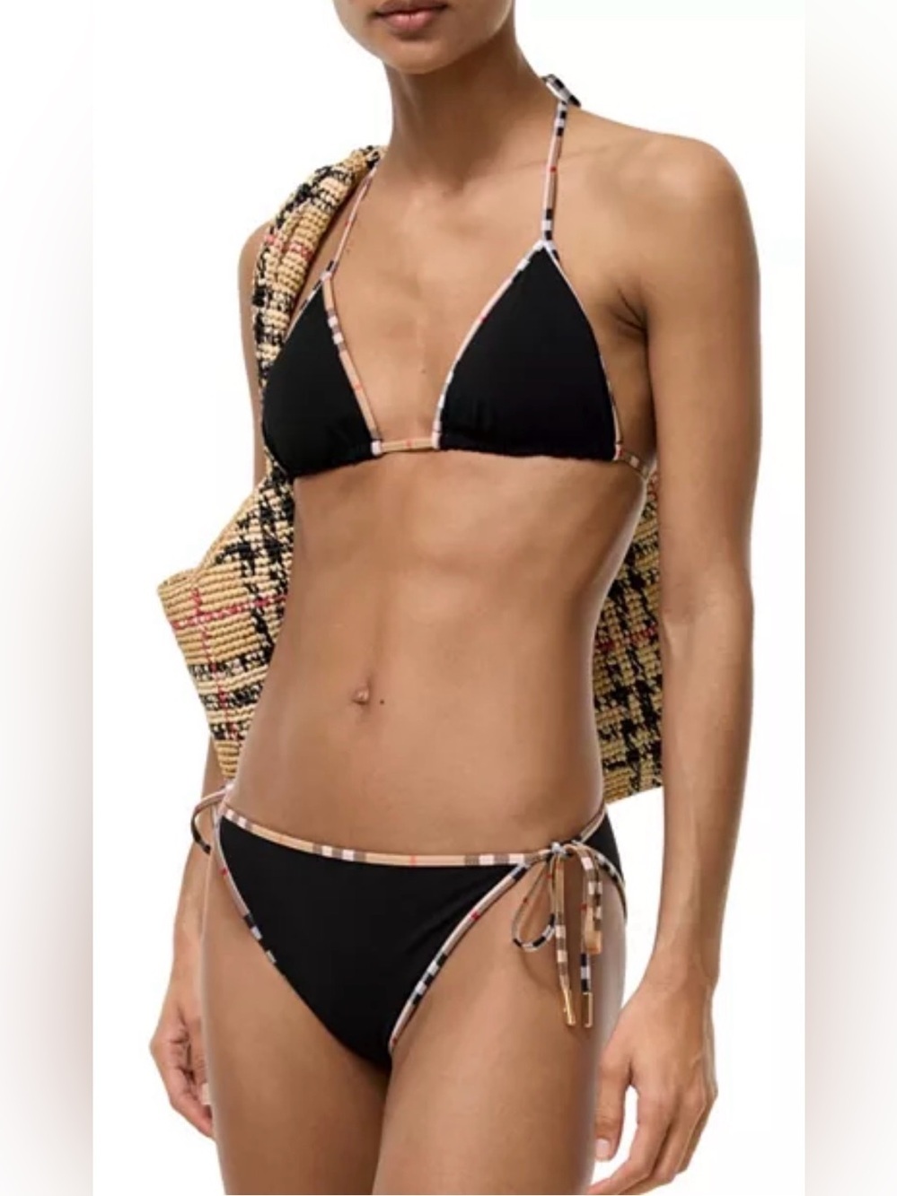 BURBERRY Mata Check Trim Black Triangle Bikini Swim 2 Pc Set Authentic NWT